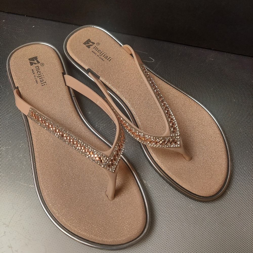 Meijiali Rhinestone Sparkling Party Tan Sandals